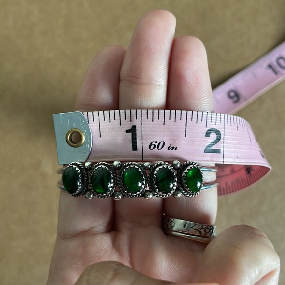 VTG Navajo Nakai Signed Stealing Silver Abalone Green Resin Cuff Bracelet - Picture 10 of 13